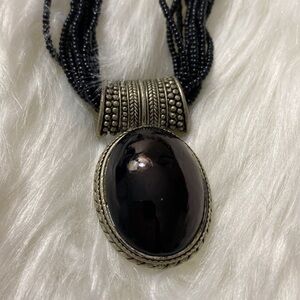 Elegant Black and Silver Tone Multiple Strands Beaded Necklace!